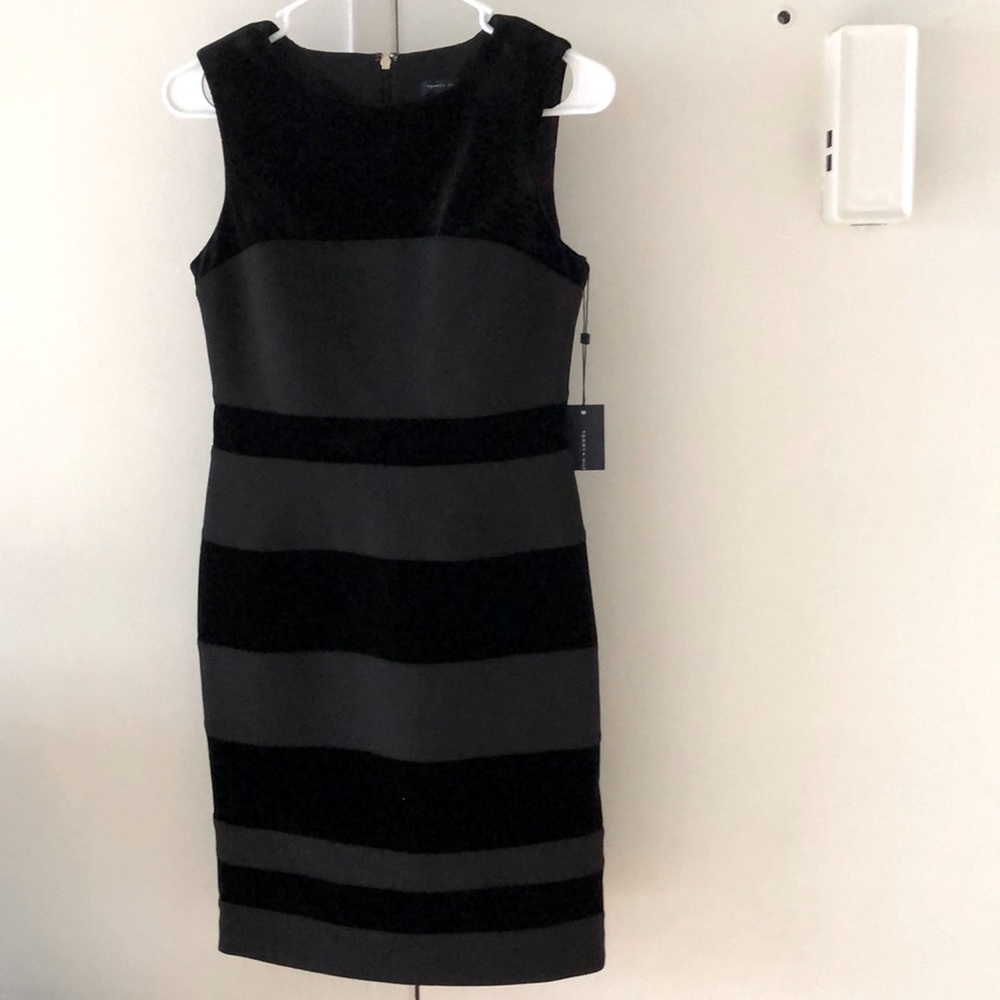 Black and gray sheath dress